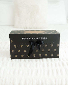 Large Gift Box with black ribbon in a stylish black design and the text 'BEST BLANKET EVER.'