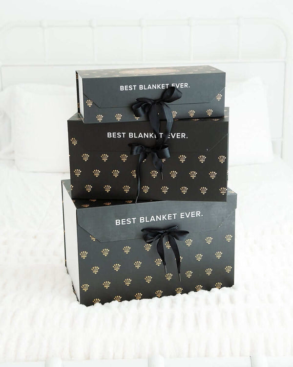Large Gift Box showcasing three beautifully packaged items with luxurious design and elegant ribbons.