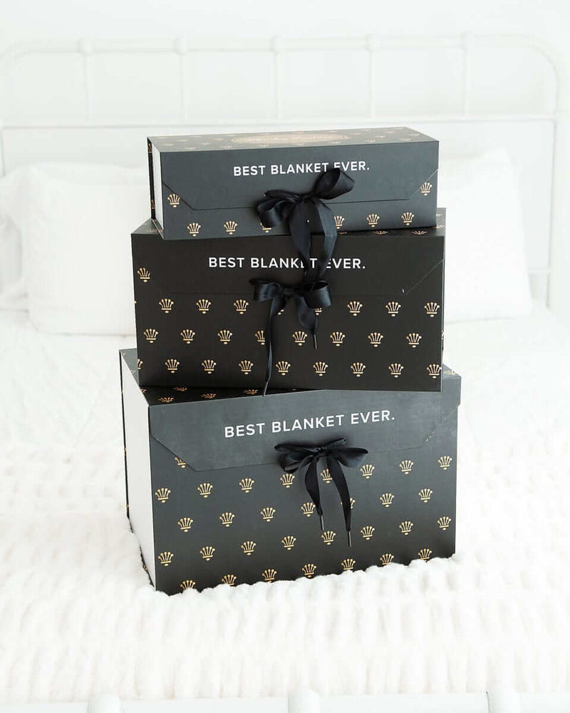 Large Gift Box showcasing three beautifully packaged items with luxurious design and elegant ribbons.