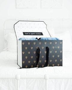 Side of luxurious Easter Box Pink gift packaging with the text 'BEST BLANKET EVER.' 