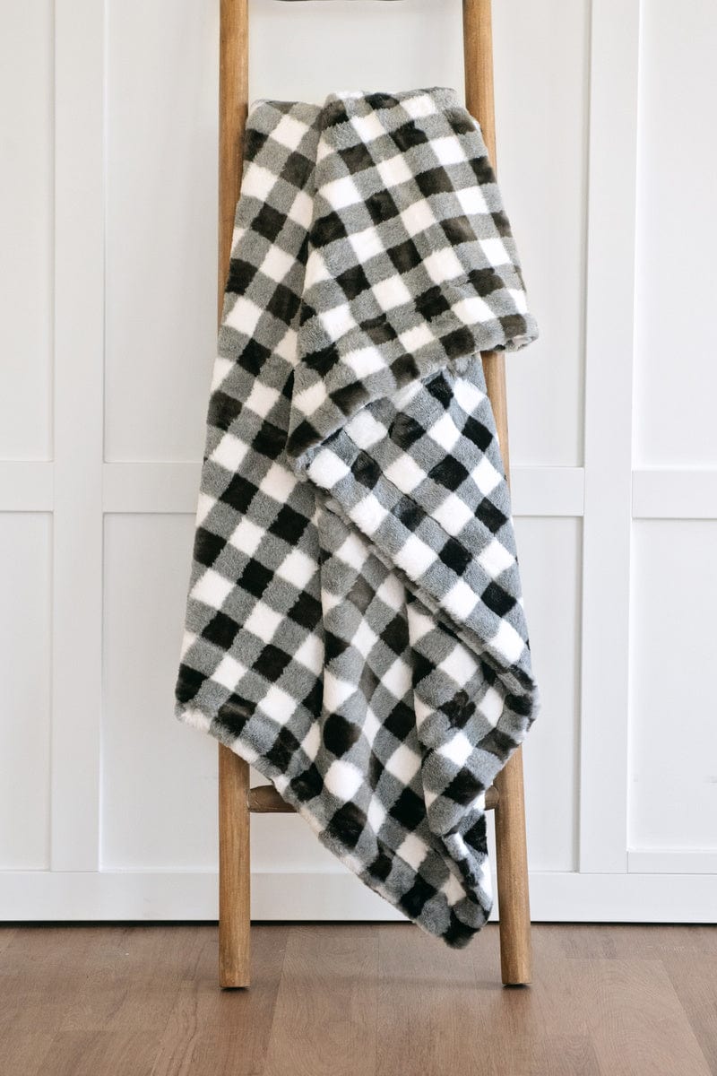 Gingham Check Charcoal Plush Blanket