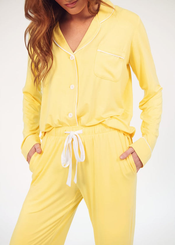 Women's Button Up Pant Set  - Lemon Drop