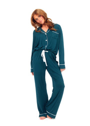 Women's Button Up Pant Set - Deep Teal