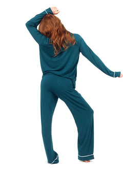 Women's Button Up Pant Set - Deep Teal