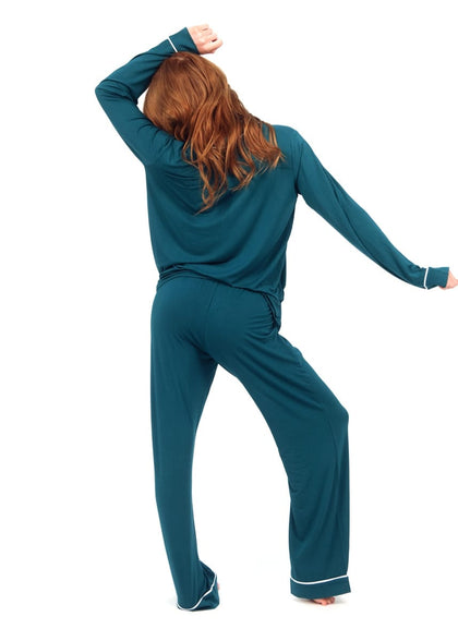 Women's Button Up Pant Set - Deep Teal