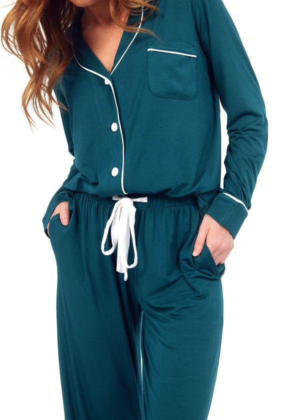 Women's Button Up Pant Set - Deep Teal