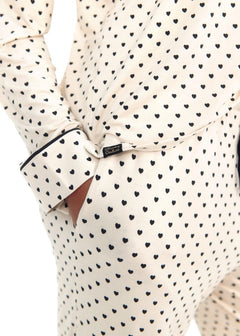Women's Button Up Pant Set - Black and Beige Heart