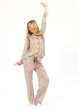 Women's Button Up Pant Set - Neutral Leopard