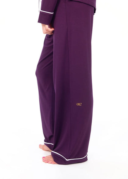 Women's Button Up Pant Set - Deep Purple