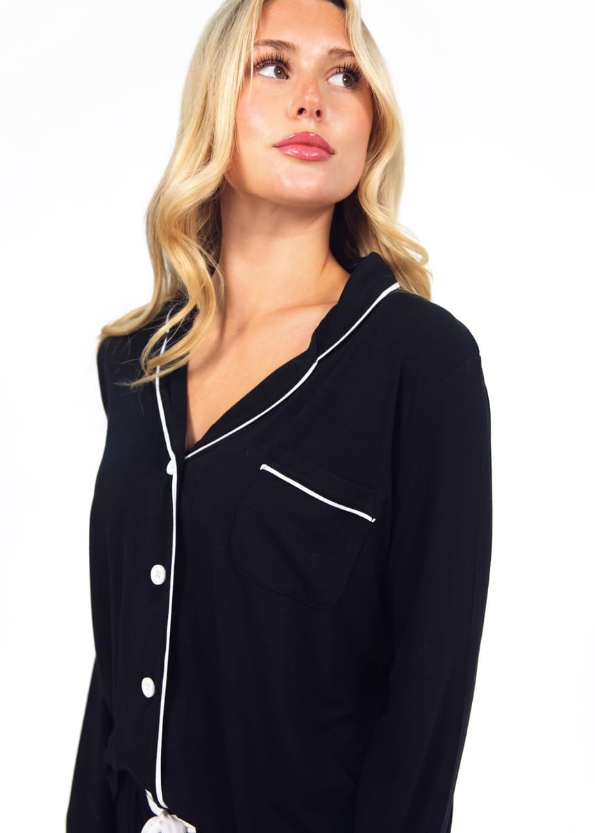Women's Button Up Pant Set - Black