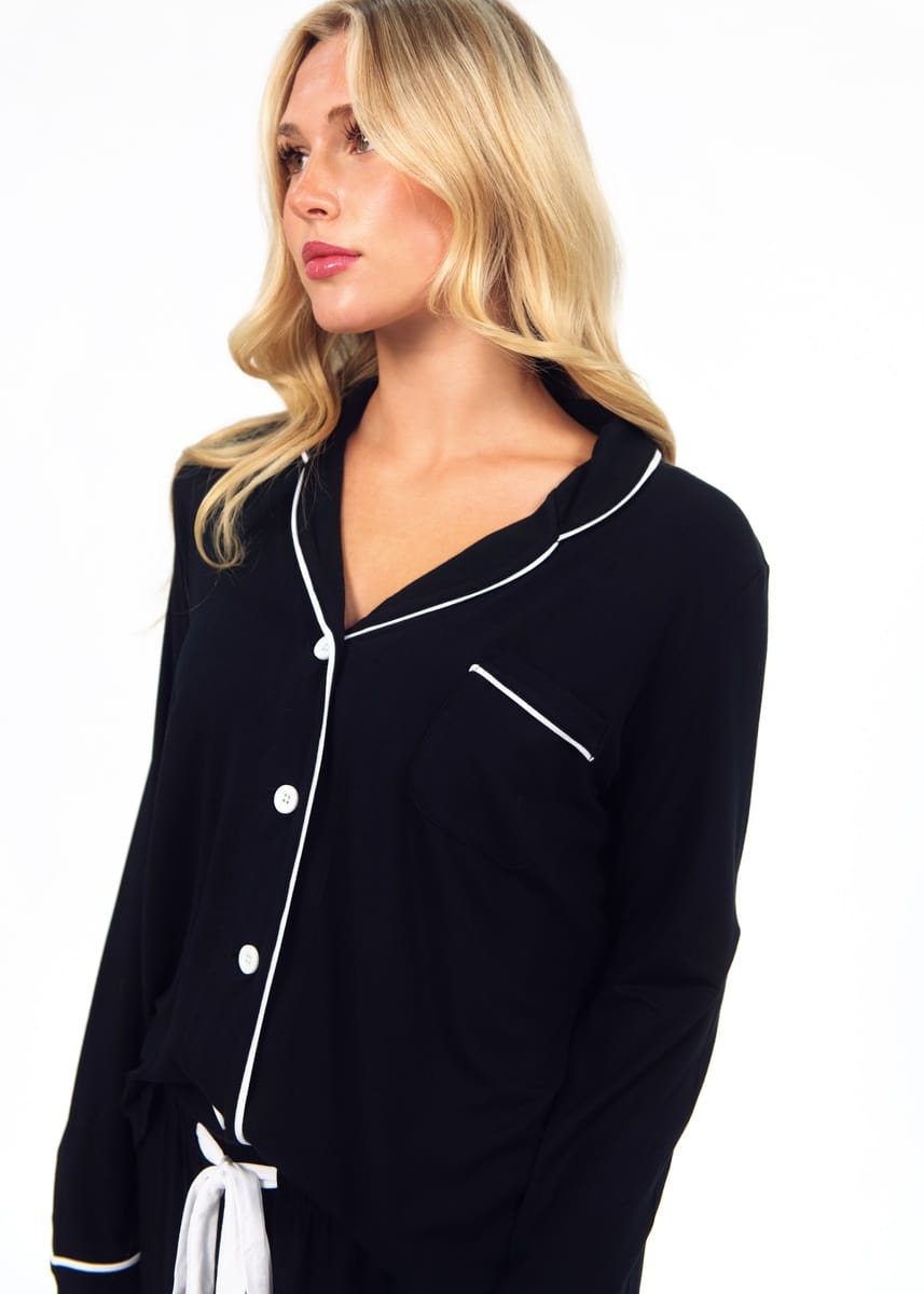 Women's Button Up Pant Set - Black
