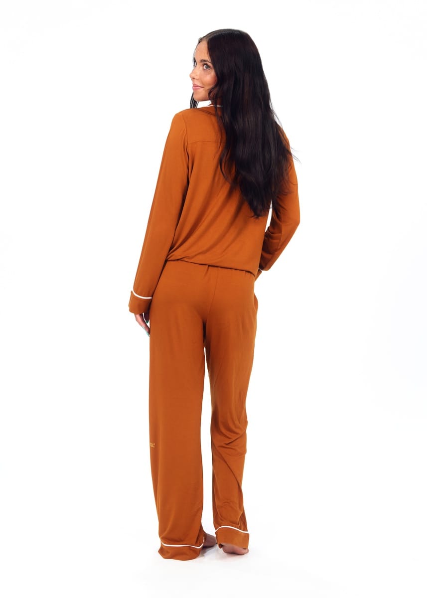 Women's Button Up Pant Set - Caramel