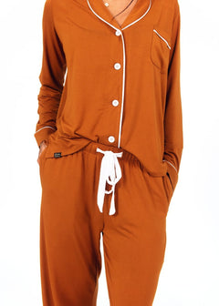 Women's Button Up Pant Set - Caramel