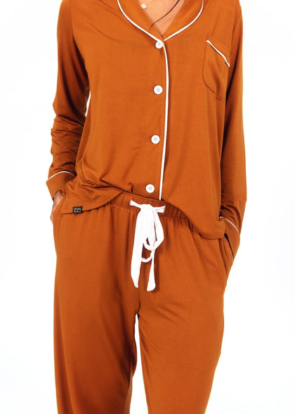 Women's Button Up Pant Set - Caramel