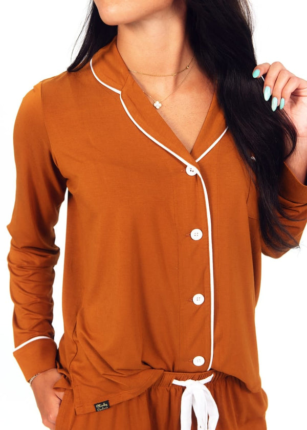 Women's Button Up Pant Set - Caramel