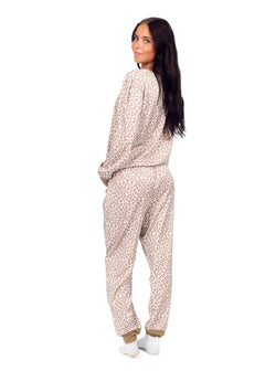 Women's Satin Pullover Set - Neutral Leopard