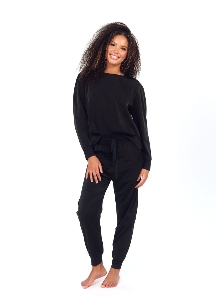 Women's Satin Pullover Set - Black