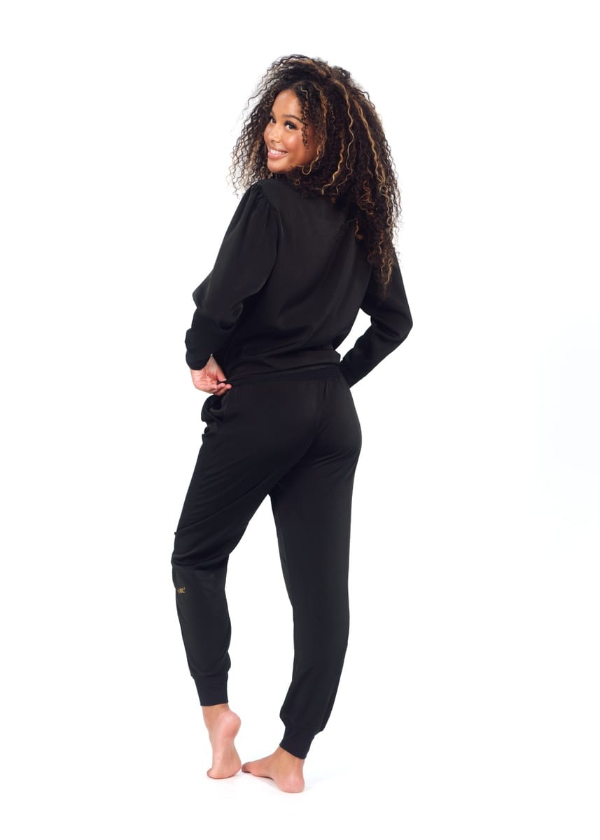 Women's Satin Pullover Set - Black