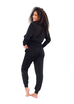 Women's Satin Pullover Set - Black