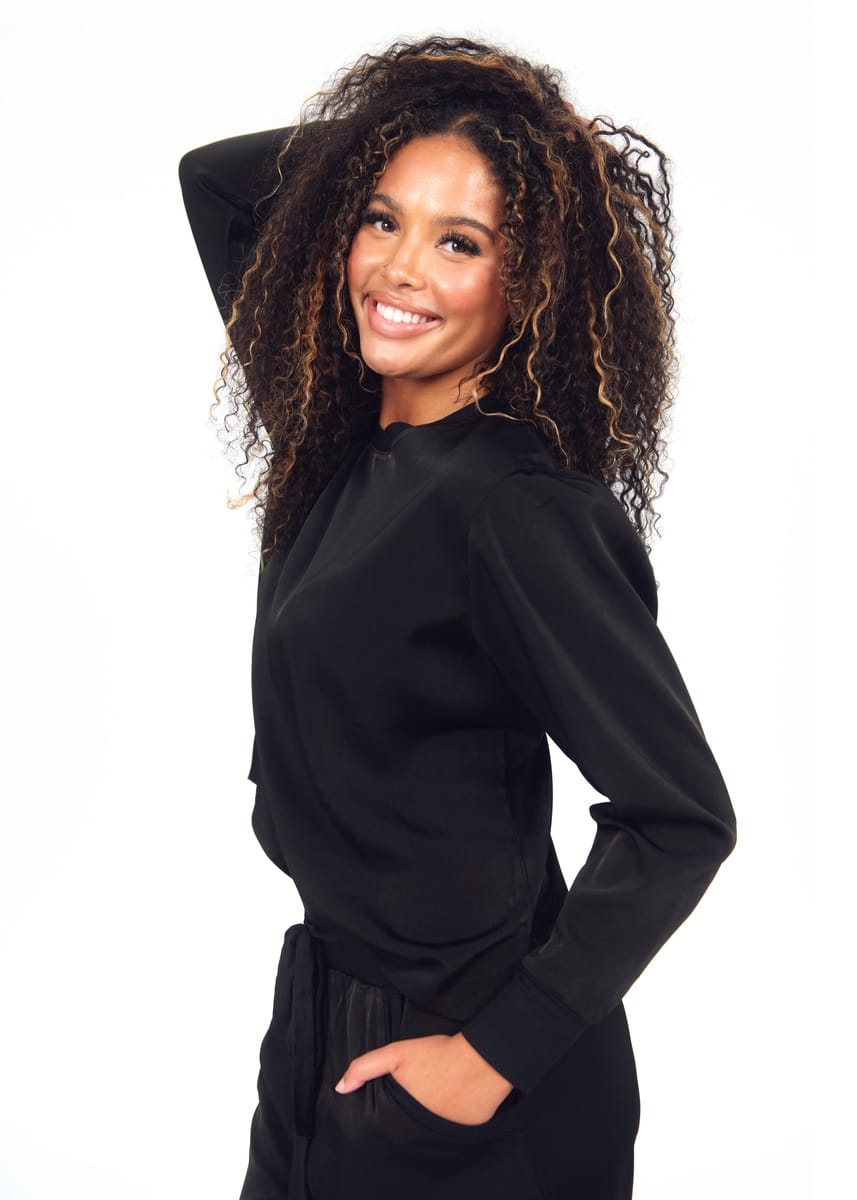 Women's Satin Pullover Set - Black