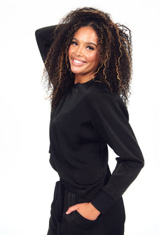 Women's Satin Pullover Set - Black