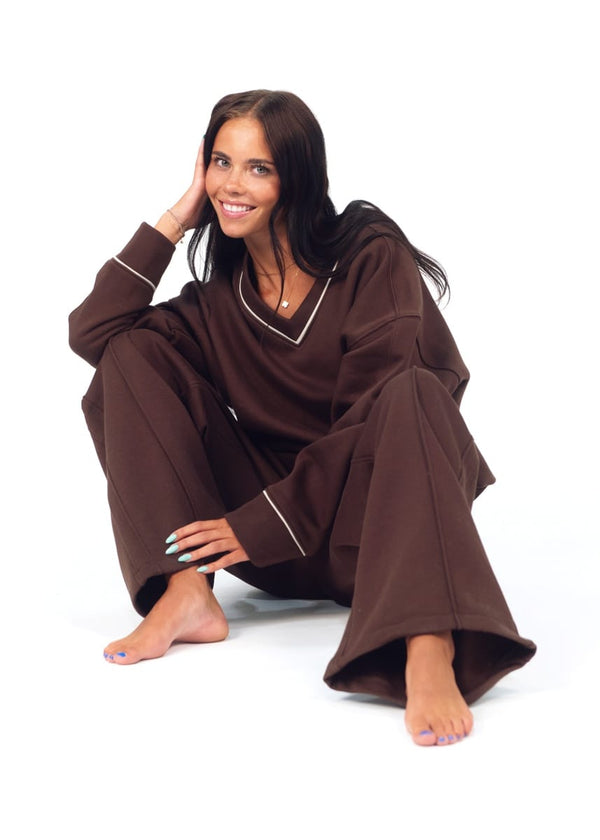 Women's Wide Leg Sweat Pant - Coffee