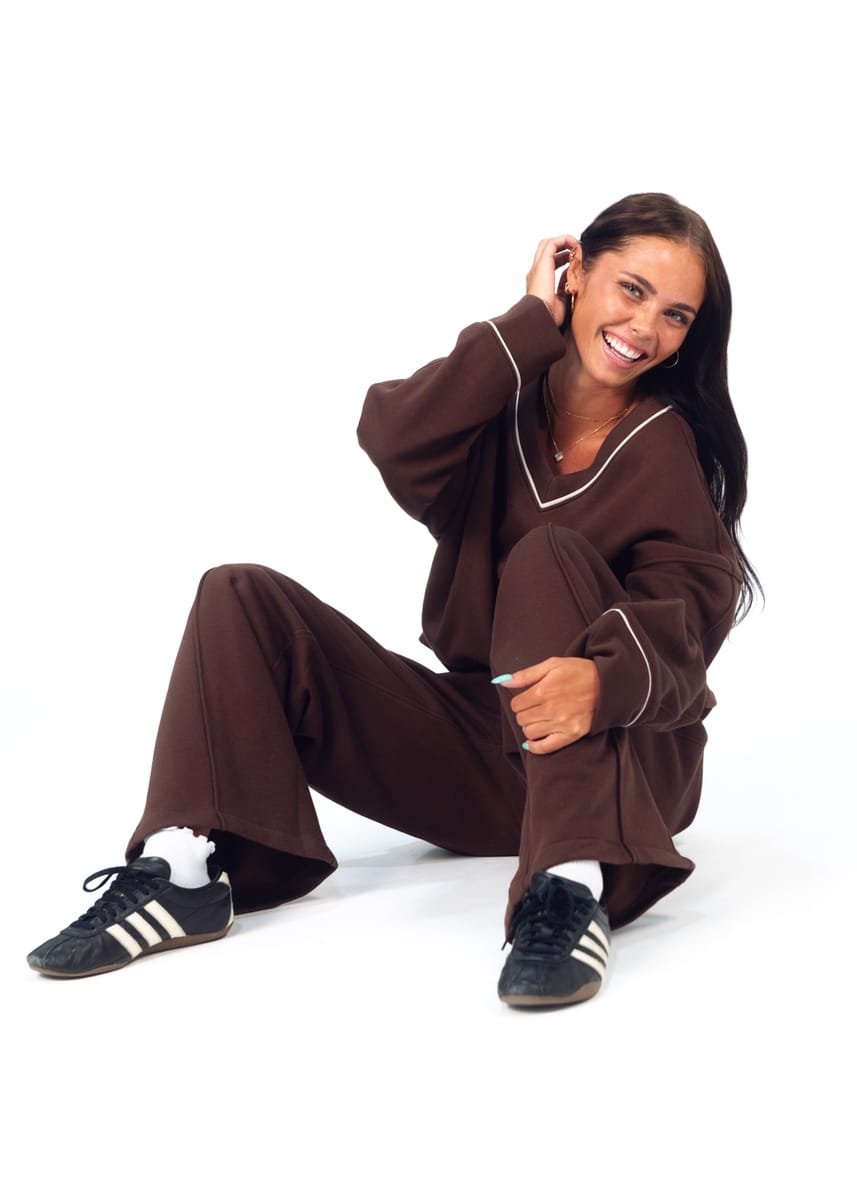 Women's V-Neck Sweatshirt - Coffee