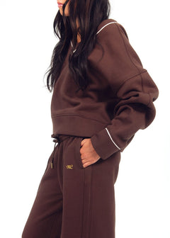Women's V-Neck Sweatshirt - Coffee