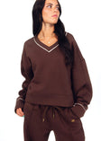 Women's V-Neck Sweatshirt - Coffee