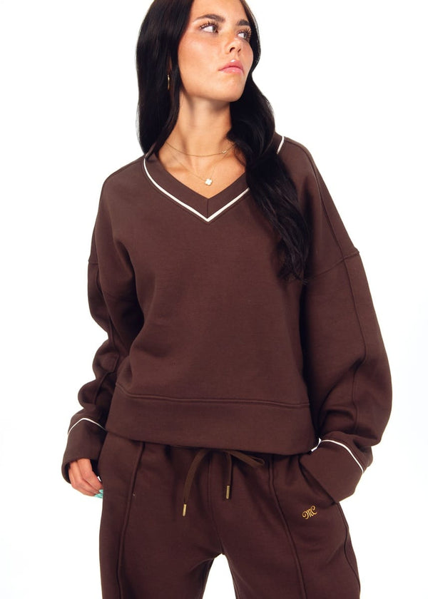 Women's V-Neck Sweatshirt - Coffee