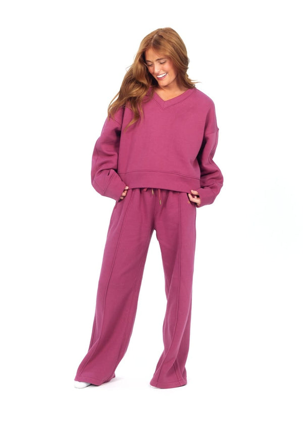 Women's Wide Leg Sweat Pant - Berry