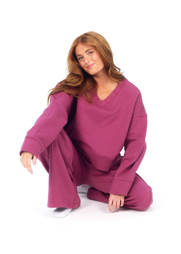 Women's V-Neck Sweatshirt - Berry