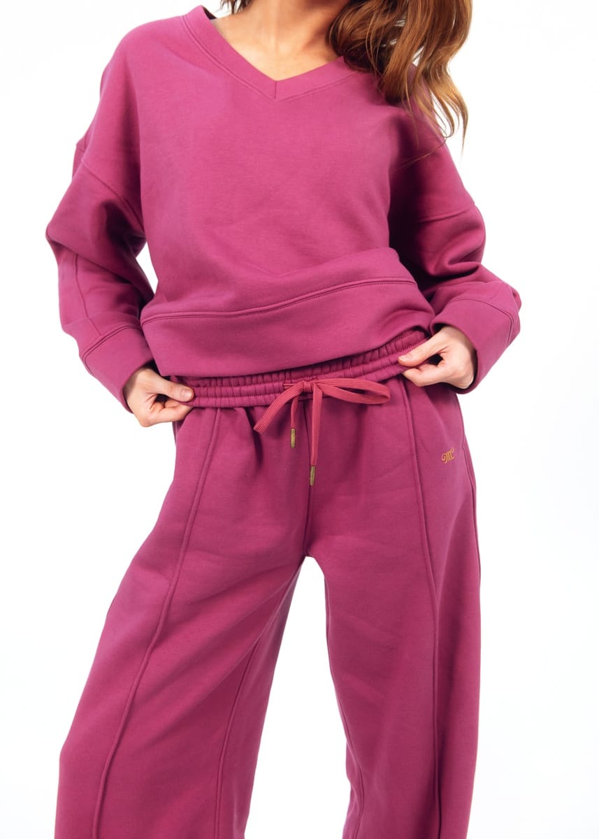Women's V-Neck Sweatshirt - Berry
