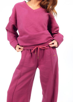 Women's V-Neck Sweatshirt - Berry