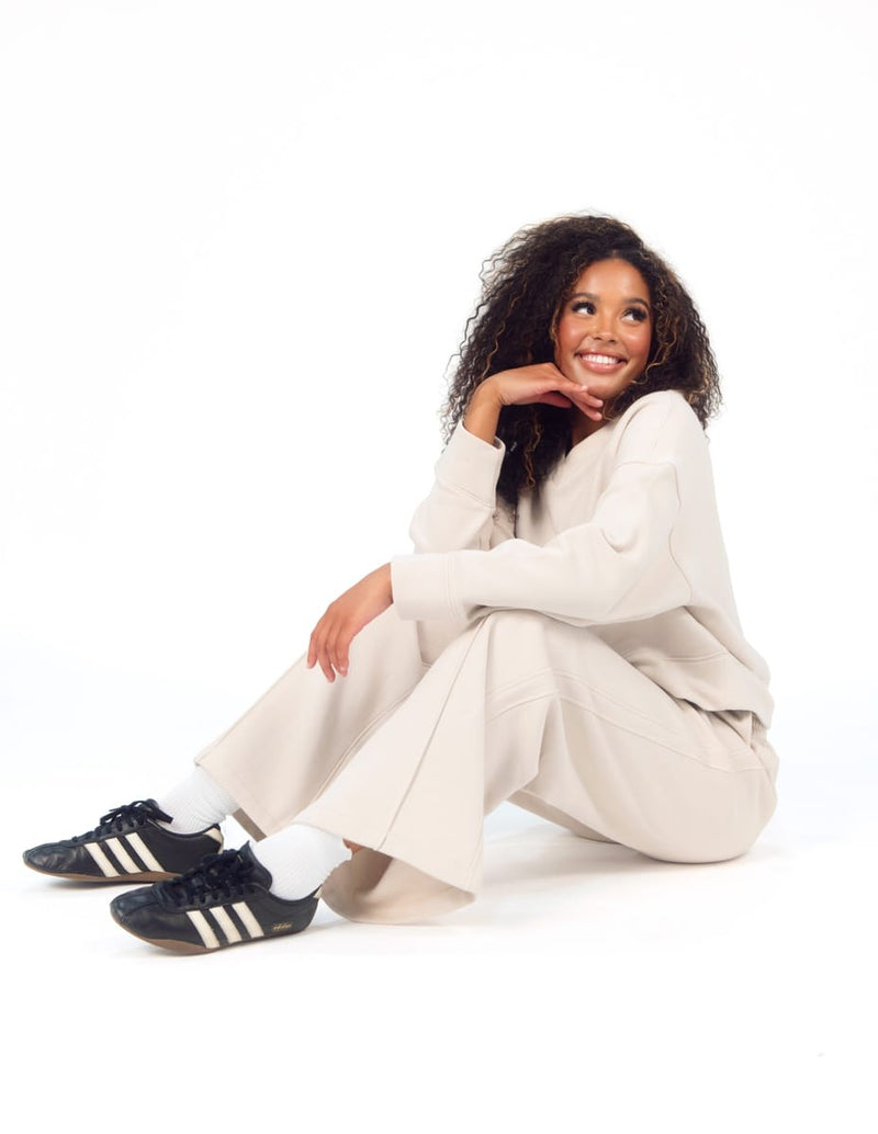 Women's Wide Leg Sweat Pant - Oatmeal