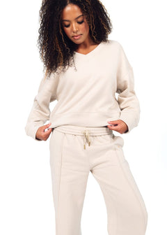 Women's Wide Leg Sweat Pant - Oatmeal