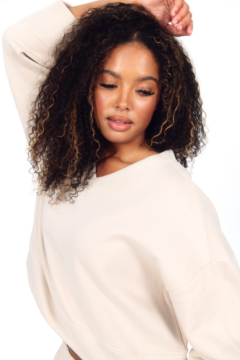 Women's V-Neck Sweatshirt - Oatmeal