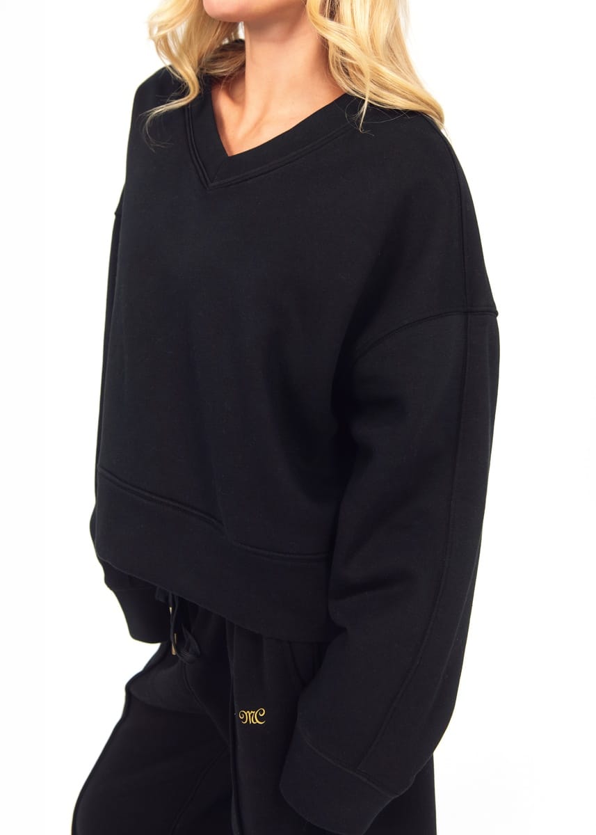 Women's V-Neck Sweatshirt - Black | Minky Couture