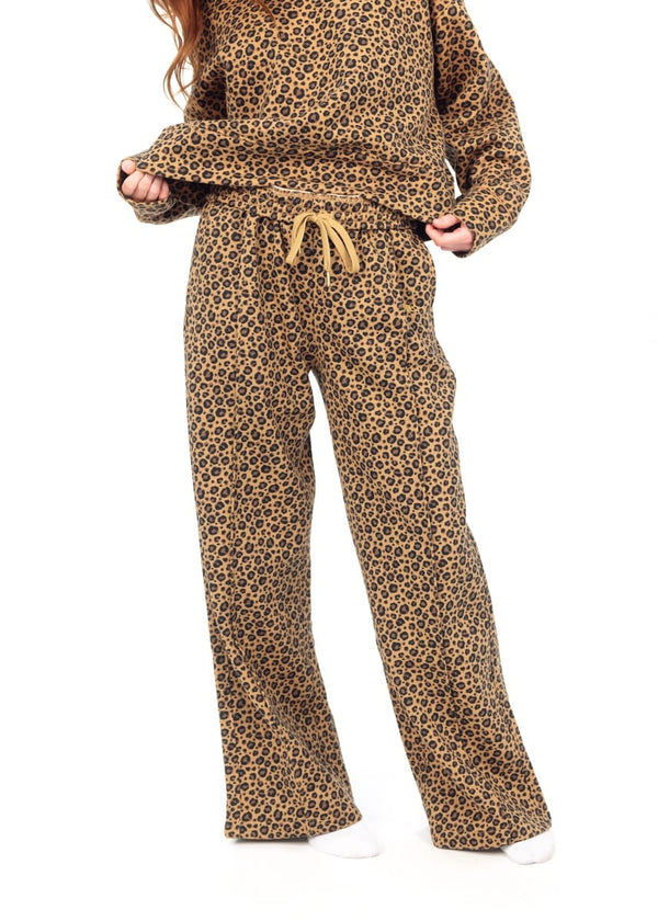 Women's Wide Leg Sweat Pant - Brown Leopard