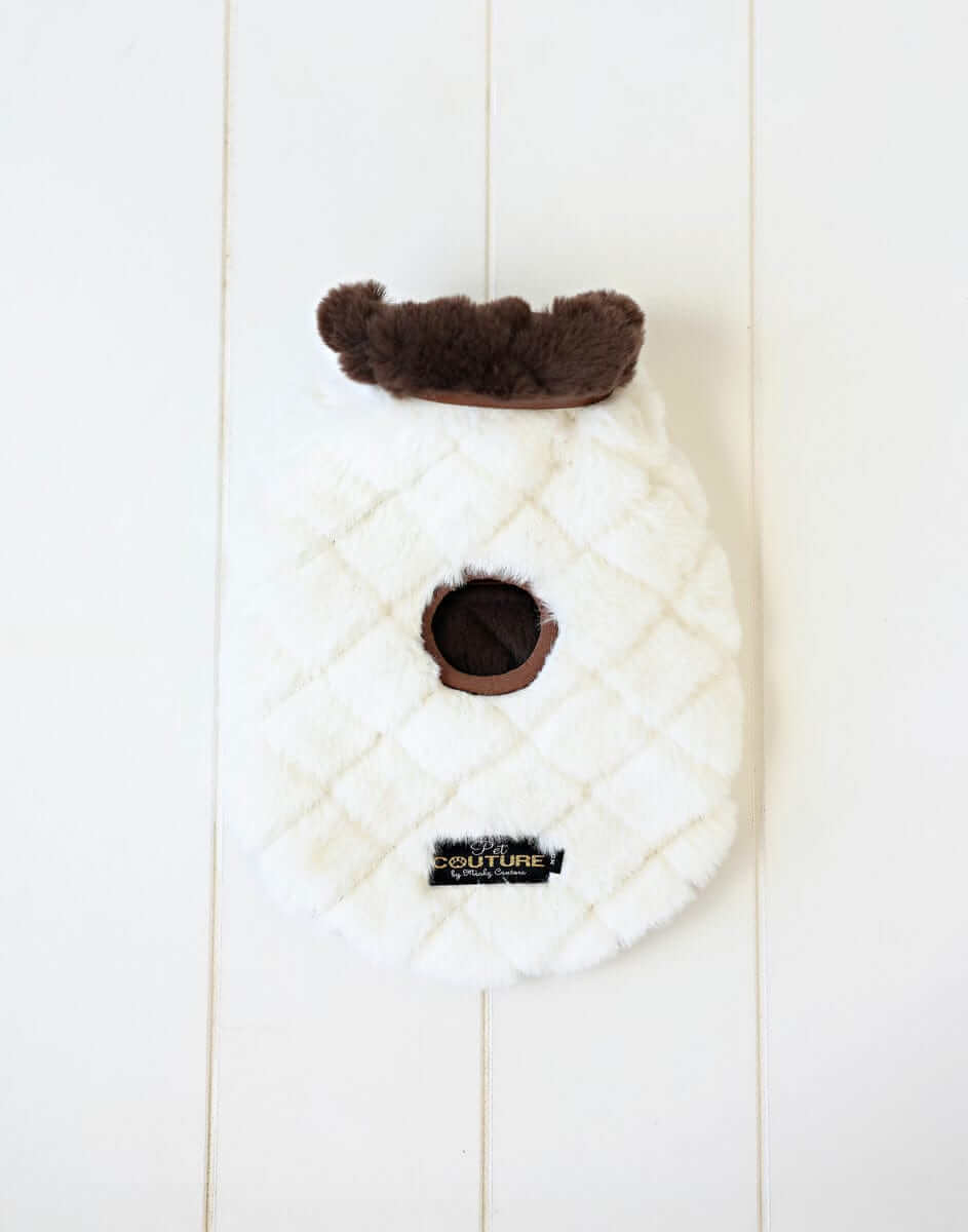 Cream/Dark Brown Soft reversible pet vest with Velcro closures and luxury Minky Couture fabric.