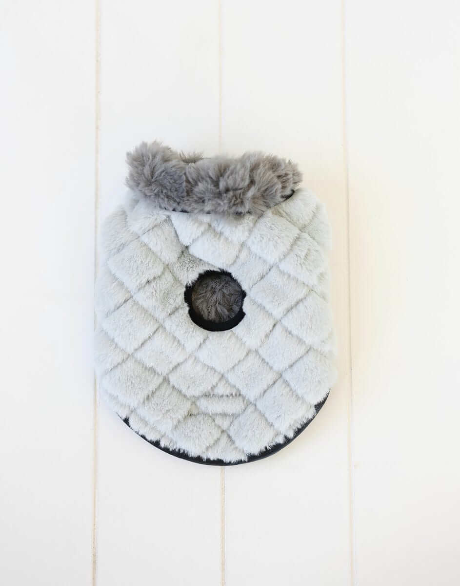 Pet Vest in Dark/Light Gray, soft and plush fabric with reversible design and Velcro closures, practical pet clothing.