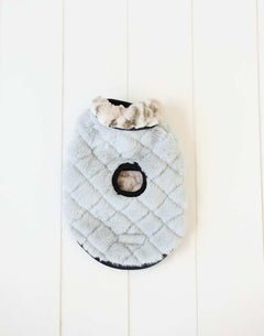 Sandra/Light Gray Pet Vest in soft light gray fabric with plush collar and oval opening for easy wear.