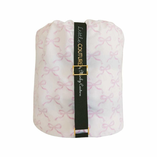 Sleeping Bag Pretty Pink Bows with pink bow pattern and elastic strap for storage by Little Couture.