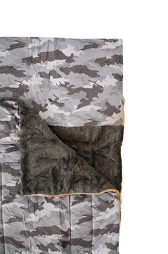 Sleeping Bag Camo featuring soft minky shell and plush Sorbet lining for cozy comfort.