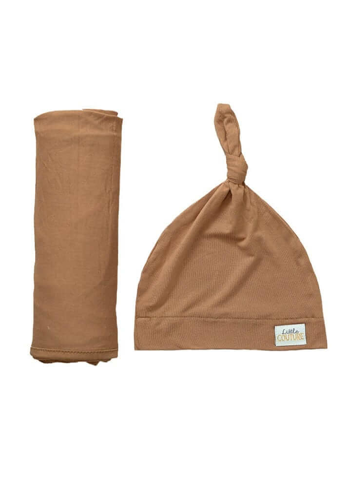 Baked Apple Pie Swaddle and Hat combo featuring a soft bamboo swaddle and matching hat in a cozy, warm color.