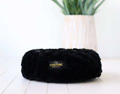 Black Crinkle Pet Bed in luxurious Minky Couture fabric, perfect for pet comfort and relaxation.