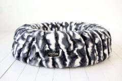 Cloudy Day Black Pet Bed featuring soft Minky Couture fabric and orthopedic memory foam for ultimate pet comfort.