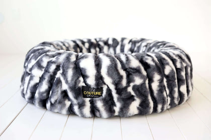 Cloudy Day Black Pet Bed featuring soft Minky Couture fabric and orthopedic memory foam for ultimate pet comfort.