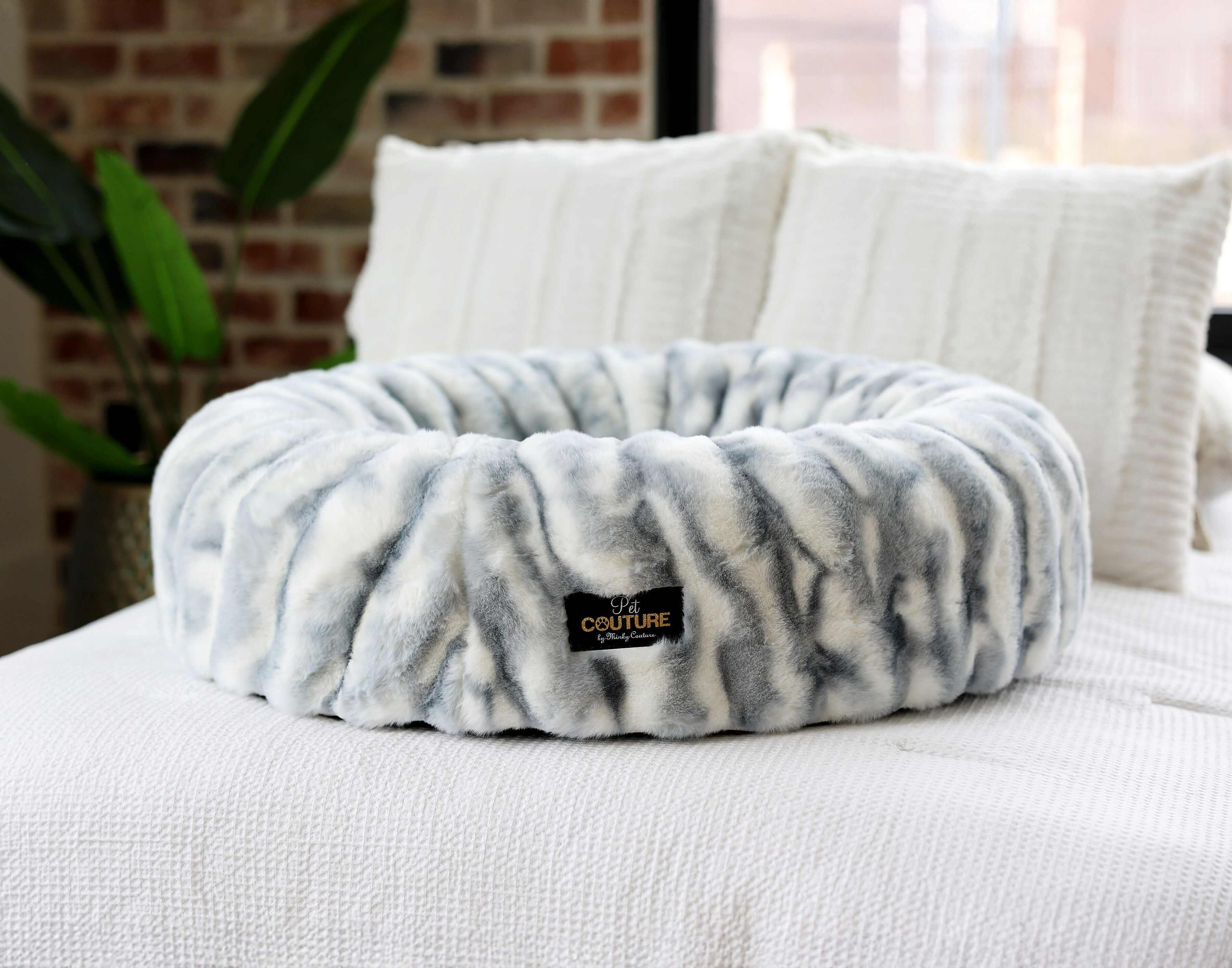 Cloudy Day Blue Pet Bed in cozy circular shape, ideal for snuggling and lounging with high-density orthopedic foam.