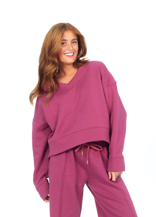Women's V-Neck Sweatshirt - Berry